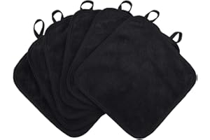 SINLAND Mikrofaser Make-up Entferner Tuch 6 Stück weiches Gesichtsreinigungstuch saugfähiges Waschlappen Waschbar Gesichtstücher Schwarz 20cmx20cm