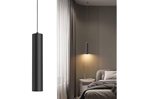 ‎KLIGHTEN Klighten Pendelleuchte GU10 Zylinder, Hängelampe LED mit Leuchtmittel 5W 472LM, Hängeleuchte Höhenverstellbar Pendellampe für Küche Nachttisch Esstisch Wohnzimmer, Warmweiß 3000K, 30cm, Schwarz