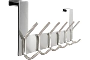 WEBI Türhaken zum Einhängen,Türgarderobe mit 6 Haken,Türaufhänger,Kleiderhaken Tür,Haken Tür,Türhakenleiste,2.1 cm,Silber