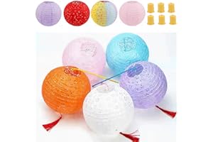 LEVABE Hanging Paper Lanterns with LED Lights Free 8 Colours 8" Chinese Japanese Lantern Oriental Style Traditional Asian Paper Lamp Shades for Weddings Garden Party Decoration(4pcs)2 Spare Lights
