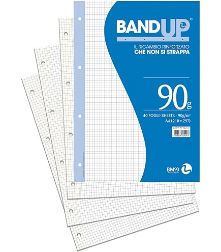 100 Fogli di Ricambio in Formato A4 20,5x29,2cm - RIGHE 7mm - 4 fori - Carta Fsc spessa da 120gr