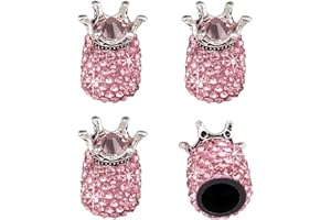 VIDSTW 4 Pièces Valve Pneu Voiture, Diamant Brillant Bouchon Valve Pneu Voiture, Bouchon de Valve Voiture, Bouchon Pneu Voiture, Bouchon Valve Pneu, pour Voitures, Camions, Moto, Vélos (Rose)