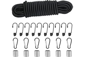 Episkey Tendeur Elastique 8mm 10m Noir, Corde Élastique Tendeurs Elastique avec Crochets, Sangle Elastique pour Bache, Crochet Velo, Crochet Fixation (Noir, 8mm x 10m)