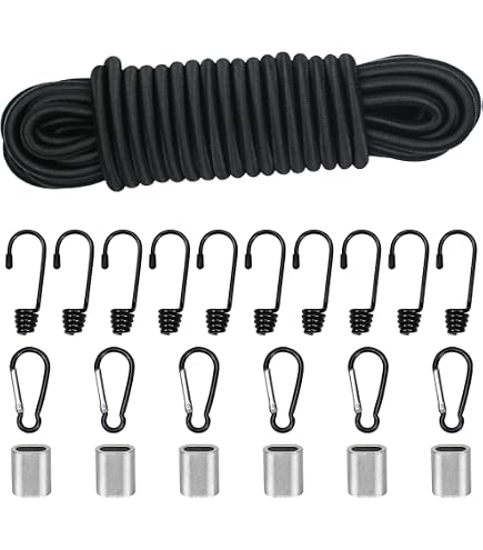 Corde élastique 8mm Corde élastique Noire 8mm X 10m - Avec 10 Pinces De Serrage, Résistante Aux Intempéries, Pour Bâche, Remorque, Camping, Bateau