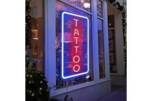 HFHUNGKEONG Panneau néon LED en acrylique pour porte de magasin de tatouage, décoration murale, réutilisable et à intensité variable, cadeau pour les amateurs de tatouage, décoration de tatouage,42x22.5CM