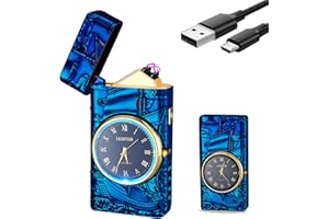 RSBYE Encendedor Eléctrico Barco con Reloj, Encendedor de Plasma de Doble Arco, Elegante Encendedor Personalizado, Encendedor USB Recargable, Encendedor para Hombre y Mujer con Caja de Regalo (Azul)