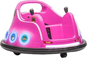 AIYAPLAY 12V Kids Bumper Car, Angry Bird Licensed 360° Children Electric Waltzer Car with Joysticks, Remote Control, Music USB LED Lights, for 3-5 Years Old, Pink