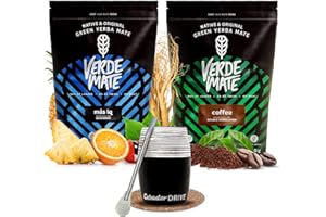 Zestaw yerba mate pobudzająca z tykwą Drive | Yerba mate, pobudzenie i kawa | Verde Mate Green Mas IQ, Coffee | Tykwa Drive | Brazylijska yerba mate | Naturalna kofeina | 2x500g