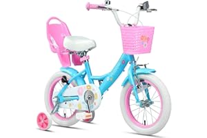 Glerc Maggie 12 14 16 20 Pouces vélo pour Enfants pour Les Filles de 2 à 13 Ans, vélo de Style Princesse pour Tout - Petits avec siège de poupée, Panier, stabilisateur et Support, Plusieurs Couleurs