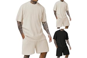 DHYUEN Sommer Outfit Herren Einfrabige Locker Shorts Und Tshirt Set Trainingsanzug Mode Casual Freizeitanzug T Shirt Kurz Hose Zweiteiler Sommer Atmungsaktiv Jogginganzug Sportanzug Kleidung Männer