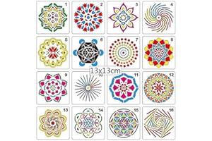 BLUGUL Pochoirs Mandala, Mandala Dotting Stencils, Moule de Peinture, pour DIY Décor, Aérographe, Pierre, Art Mural, Toile, Meubles en Bois, Type D 16 Pièces