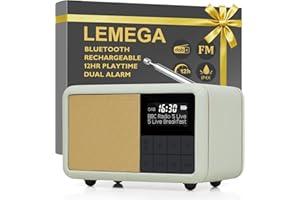 LEMEGA Class Compact DAB+ Radiosveglia - Radio DAB+ portatile alimentata da rete e batteria, Radio digitale agganciabile con orologio con Bluetooth, Jack per cuffie, Impermeabile IPX4, Batteria 12 ore