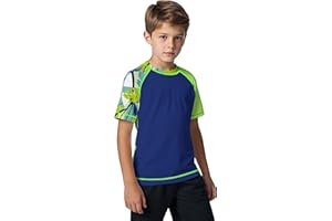ANGEL CITIZ Kids Short Sleeve Rash Vest UPF 50+ Boys Swim Top UV Shirts Quick Dry Girls Rash Guard Swimwear Age 7-13