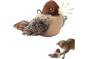 Oanmarg Bird Cat Toy, Interactive Speaker Bird Bird Toy for Cats, Simulated Chirping Bird Cat Toy, Feather Cat Bird Toy for Indoor Cats, Sounds Striking Movements for Cat Exercises (Sparrow)