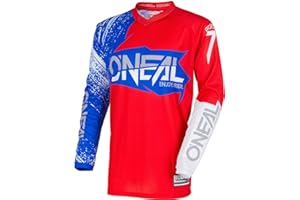 O'Neal | Motocross Jersey | MX Enduro | Padded Elbow Protection, V-Neck, Breathable | Element Jersey Burnout | Adult | Red White Blue | Size L