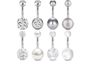 LAURITAMI Piercing Ombligo Set Acero Quirúrgico Barbells Retainer Pearl Cristal CZ Cuerpo Percing Joyas 10mm 14G