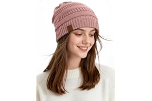 PONCEAU Womens Winter Hats - Beanie Hats for Women Warm Knit Beanie for Ladies Thermal Hat Thick Solid Fleece Lined Women Hats Unisex Warm Skiing Beanies