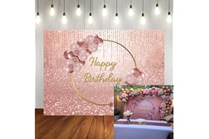 WANGRJ Toile de fond « Happy Birthday » - Rose - Boule florale - Diamant brillant - Pour photographie d'anniversaire - Pour fille et femme - Pour 16e, 18e, 30e, 40e, 50e anniversaire - Décoration de table de