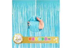 BEISHIDA 2 Stück hellblaue Türschlangen, babyblauer Hintergrund, Folien-Fransenvorhänge, metallisches Lametta, für Geburtstag, Hochzeit, Babyparty, 1., 2., 3. Geburtstag, Party-Dekoration (1 x 2 m)