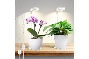 Växtlampa för inomhusodling 12V, 660nm-förbättrat fullspektrum, Liten Halo LED växtbelysning med krukbas, Smart styrning med 8/12/16H timer och dimring, 6W