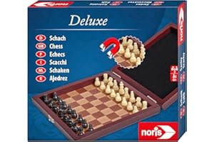 noris Deluxe Reisespiel Schach – Magnetisches Brettspiel mit Spielsteinen in Holz‑Box, Reise‑Format für 2 Spieler, Strategiespiel ab 6 Jahren