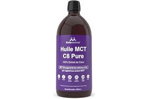 Huile MCT Pure C8 | Produit 4 fois plus de cétones que les autres huiles MCT | Pureté élevée 99%+ | 100% noix de coco | Conforme au Keto et au jeûne | Bulletproof Café | 1000 ml | Ketosource®