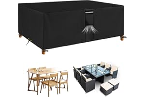 RICHIE Pokrowce na meble ogrodowe, wodoodporne, na stół ogrodowy, na zewnątrz, 200 x 160 x 70 cm, wytrzymałe, 600D, Oxford, PCW, oddychająca powłoka do zestawów mebli, patio, obrus, czarny