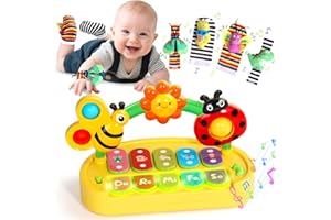 jerryvon Giochi Musicali Neonato 6 Mesi- Montessori Insetto Pianoforte, 4 Sonaglio Giocattolo, Giochi Bambini 1 Anno Musica e Luci Giocho Compleanno Regali per 6-12 Mesi 12-18 Mesi Maschio Bimba