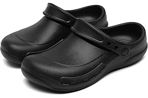 JSWEI Comfortable Chef Clogs Non Slip Work Shoes Kitchen Nurse Hospital Garden Work Clogs Shoes Unisex Black UK6-11