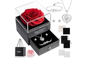 Tarocat Ewige Echte Rose mit Splitter Halskette Ohrringe Armband Geschenkbox, Schmuck Geschenkbox, Rosenbox Geburtstag, Valentinstag, Hochzeitstag Geschenke für Sie Freundin Frauen