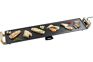 Bestron Plancha électrique, Barbecue electrique XXXL avec revêtement anti-adhésif, Gril de table pouvant jusqu'à 10 personnes,Surface de cuisson extra longue, Asia Lounge, Couleur: noir