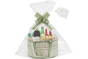 XIAONAN 1Pcs Christmas Hamper Basket Gift Baskets Empty Woven Bamboo Gift Basket with 2 Bags,2 Pull Bows and Shredded Paper Hamper Baskets for Baby Shower, Birthday,Housewarming（30x20x16cm） (1PCS)