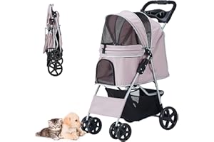 LPOTIUS Hundewagen Faltbarer Hundebuggy Hundebox Transporttasche bis 15 Kg Haustier Buggy mit Netzfenstern Haustier Transportwagen Hunde Jogger Buggy Katzen Wagen (Hell-Pink)