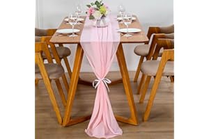YUNSHANGHE Modern Chiffon Tischläufer, 70x600 cm Abwaschbar Tischdecke, Hochzeit Dekoratives Tischband aus Stoff, Table Runner, Tischdekoration für Hochzeit Geburtstage Kommunion (Rosa)
