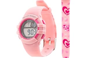 KIDDUS Zegarek cyfrowy dla dziewcząt i chłopców. Z chronometrem, kalendarzem, budzikiem i światłem. Wodoodporny. Sportowy, świetlny, na pasku, z diodami LED. Od 3 do 12 lat.