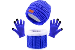 Baynetin Winter Strickmütze Mütze Schal Handschuhe Set 3 in 1, Verdicken Thermisch Strickmütze Mütze, Schal, Touchscreen Handschuhe Sets, Winterzubehör-Sets Geschenke für Kinder im Freien