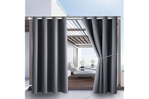 DIVA EN CAMINO DEC Water Proof Outside Curtains with Grommet Top for Porch, W52 x L72 Thermal Insulated Washable Light Block Outdoor Divider Drapes for Patio Gazebo Deck Pool Area Pergola Cabana (Gray, 2 Panels)