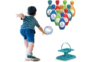 COO11 Kids Bowling Set with 10 Pins and 1 Ball Educational Printed Number and Animal Skittles, Indoor/Outdoor Game for Toddlers, Children and Adults, Fun Sports Gift for Boys and Girls Ages 3+ Years