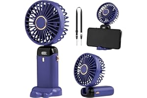 BTONGE Handventilator, Tragbarer Mini Ventilator USB Wiederaufladbarer, Kleiner Taschenventilator, 5 Geschwindigkeitsstufen, Integrierter 4200mAh Akku, Faltbarer Lüfter Tischventilator für Büro, Outdoor