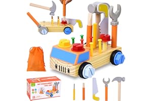 DAOUZL Herramientas Montessori, Cajas de Herramientas Educativas, Coche de Madera, Juguetes para Niños y Niñas de 2 a 4 Años