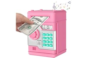 Joollurm Money Bank for Kids,Electronic Money Boxes,Piggy Bank Upgraded ATM Money Safe for Kids, Cash Coin Saving Box Password Money Box for Boys Girls, Best Gift For Birthday Children's Day (Pink)