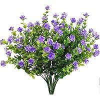MIHOUNION 4 Bündel Kleine Lila Künstliche Blumen Kunststoff Grüne Künstliche Pflanze/Sträucher Eukalyptus Zweig…