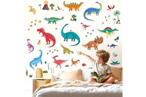 DECOWALL DS9-2115 16 Stickers Muraux Dinosaures Stickers Jurassiques Colorés Décoller et Coller Amovibles pour Enfants Pépinière Chambre Salon Art Décoration d'intérieur