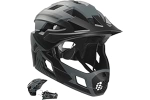 Crazy Safety Casco Bici Integrale - Nero | Per mountain bike, BMX, skateboard | Casco per bambini 2-in-1 con mentoniera removibile | Casco da motocross taglia M 54-57 cm | Leggero e ventilato