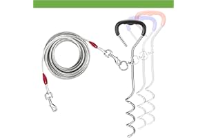 PETOPEDIA HEAVY DUTY Steel Spiral Ground Spike (45cm) Outdoor Dog Stakes Camping ANCHOR Leash for Dogs Tether & Tie Out Cable (Cable & Stake, 20 Feet (6m))