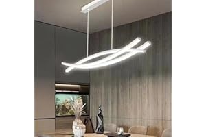 BELLASTEIN Oświetlenia wiszące LED Ściemnialny stół jadalny Lampa wisząca z pilotem Lampa wisząca Salon Kuchnie Lampa wisząca Nowoczesna Regulacja wysokości Żyrandol Biurowa Lampa kuchenna (Biały, L100cm)