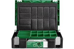 HIKOKI Transportkoffer HSC I (universelle Aufbewahrung und Transport von Zubehör und Werkzeug, stapelbar, Grün-Schwarz, inkl. Schaumstoffeinlagen, 295x395x105mm)