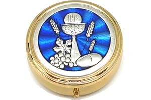 DELL'ARTE Articoli Religiosi Scatola portarosario portapillole Prima Comunione Metallo cm 6.2 Finitura Dorata con placca Metallo lacca Smaltata, Calice