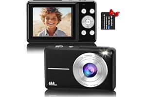 Digitalkamera, Hauyince 1080P 44MP FHD Fotokamera mit Wiederaufladbarer Akku, 16X Zoom 2,5'' LCD Fotoapparat für Fotografie, Tragbare Mini Kompaktkamera für Kinder Teenager Anfänger-Schwarz
