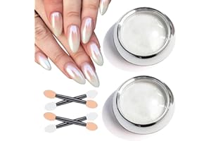 BISHENGYF 2 Jars Blanco Perla Cromo Uñas Polvo Brillo en Polvo, 1g por Pieza Shimmer Cromo Pigmento en Polvo para Uñas